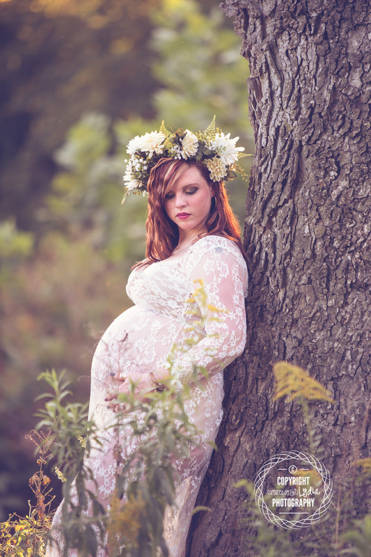 maternity gown with floral crown