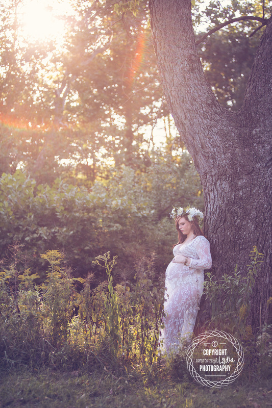 maternity gown with floral crown